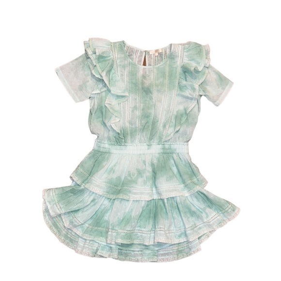LoveShackFancy Natasha Preppy Green Tie Dye Ruffle Mini Dress Large - Picture 8 of 11